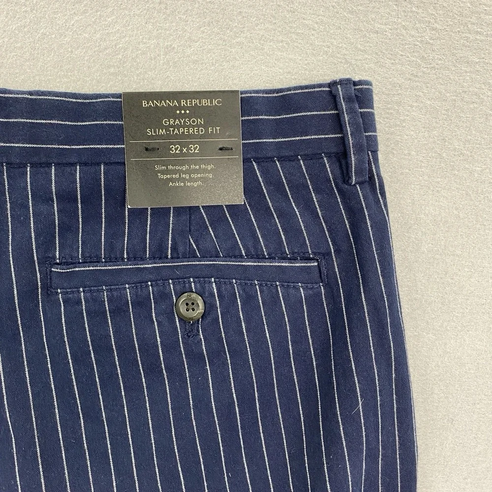 Banana Republic Pants Mens 32x32 Blue Chino Grayson Slim Tapered Fit Striped